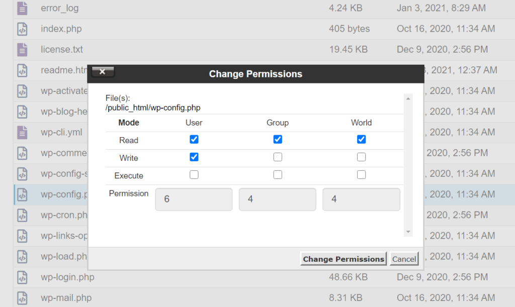 C&oacute;mo ingresar nuevos permisos de archivo usando cPanel