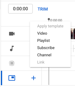 men&uacute; de elementos de la pantalla final del editor de video de youtube