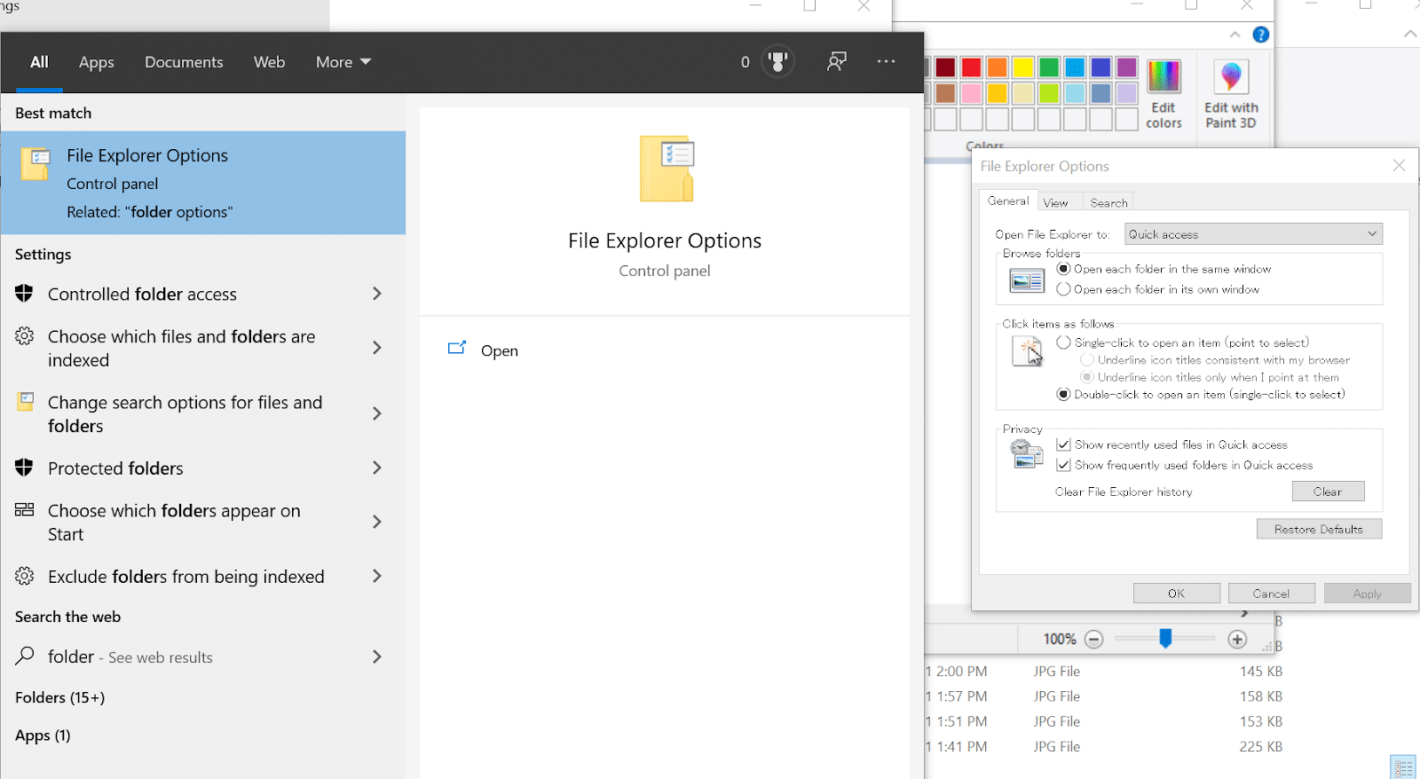 Opciones del explorador de archivos de Windows.