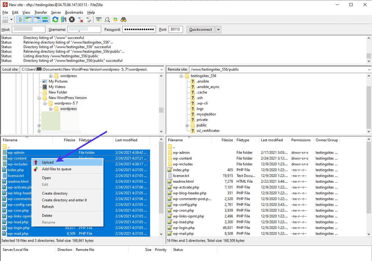 Subiendo la &uacute;ltima versi&oacute;n de WordPress a trav&eacute;s de FTP.