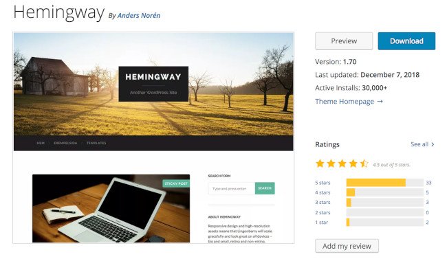 25 de los mejores temas gratuitos de WordPress para bloggers en 2021 tema de wordpress hemingway gratis