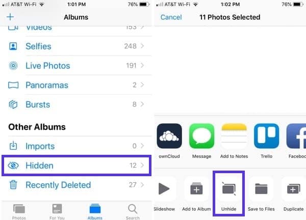 Fotos ocultas en iOS.