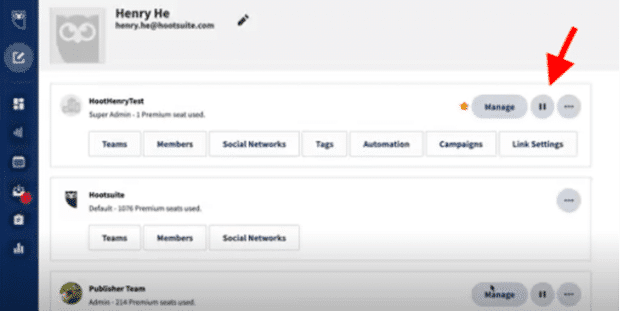 Cómo programar publicaciones de Instagram (3 métodos + consejos adicionales) Botón de pausa en el panel de Hootsuite