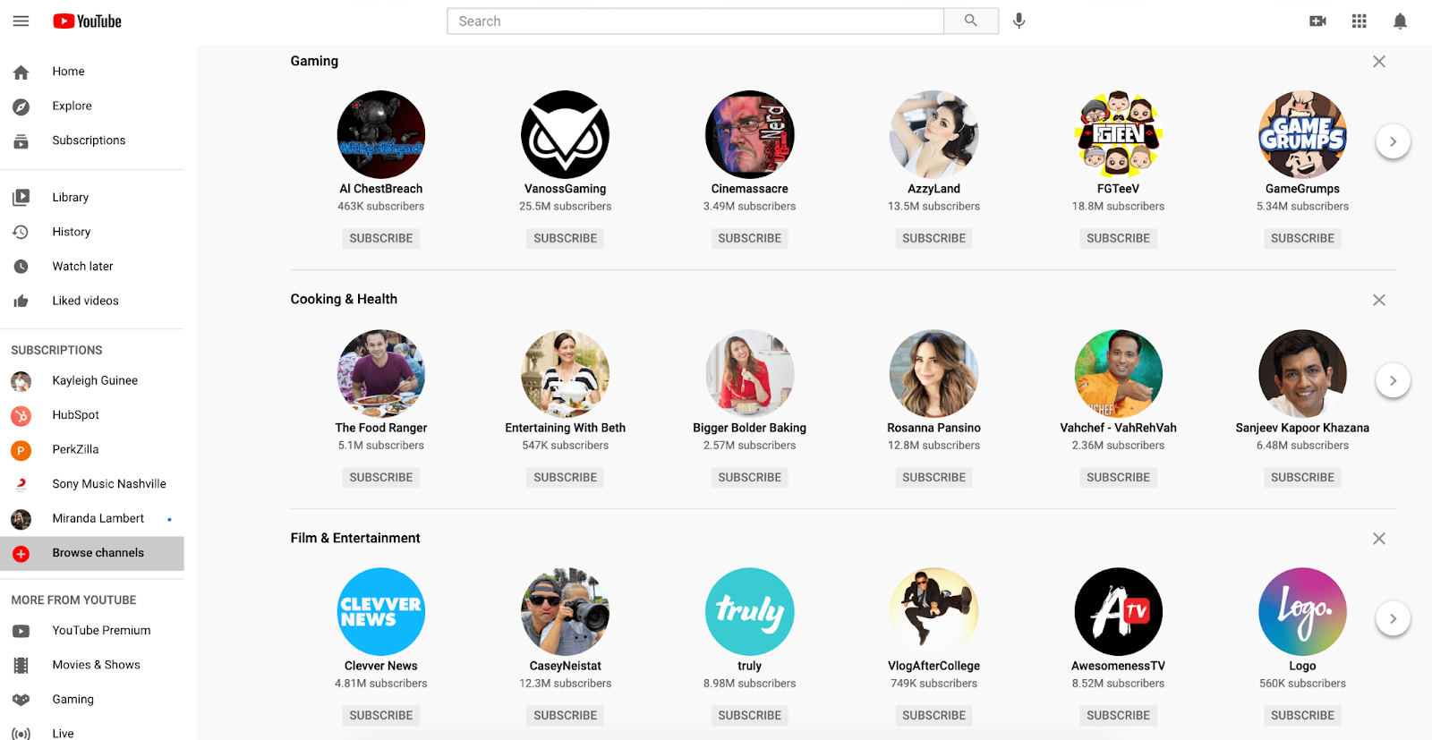 7 funciones de YouTube que te ayudarán a obtener más reproducciones Sección de exploración del canal de YouTube, que es una función de exploración