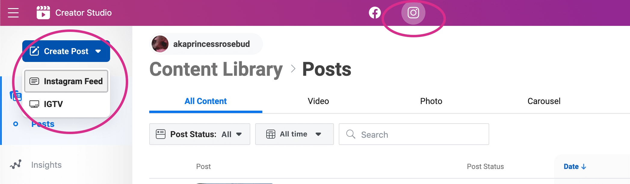 Cómo programar publicaciones de Instagram (3 métodos + consejos adicionales) Uso de Creator Studio para programar publicaciones de Instagram: Paso 2
