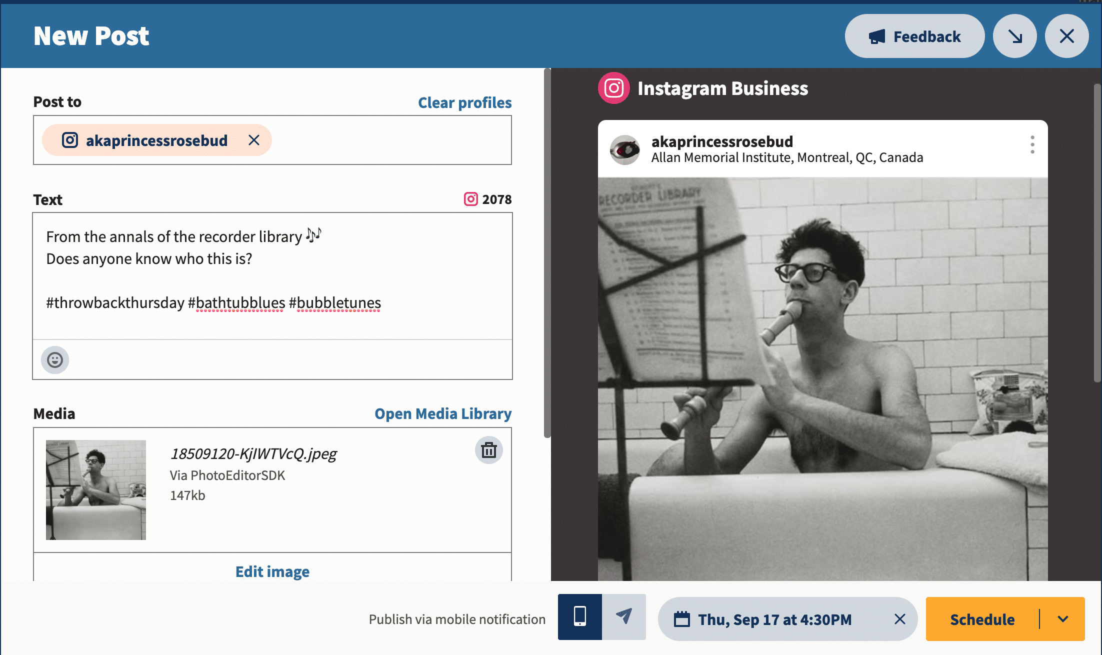 Cómo programar publicaciones de Instagram (3 métodos + consejos adicionales) Hootsuite cargar imágenes o seleccionar de la biblioteca de contenido