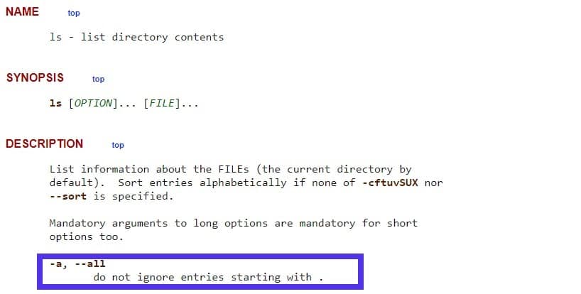 Opciones de comando de Linux 'ls'.