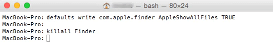 Mostrar archivos ocultos en la terminal de Mac.
