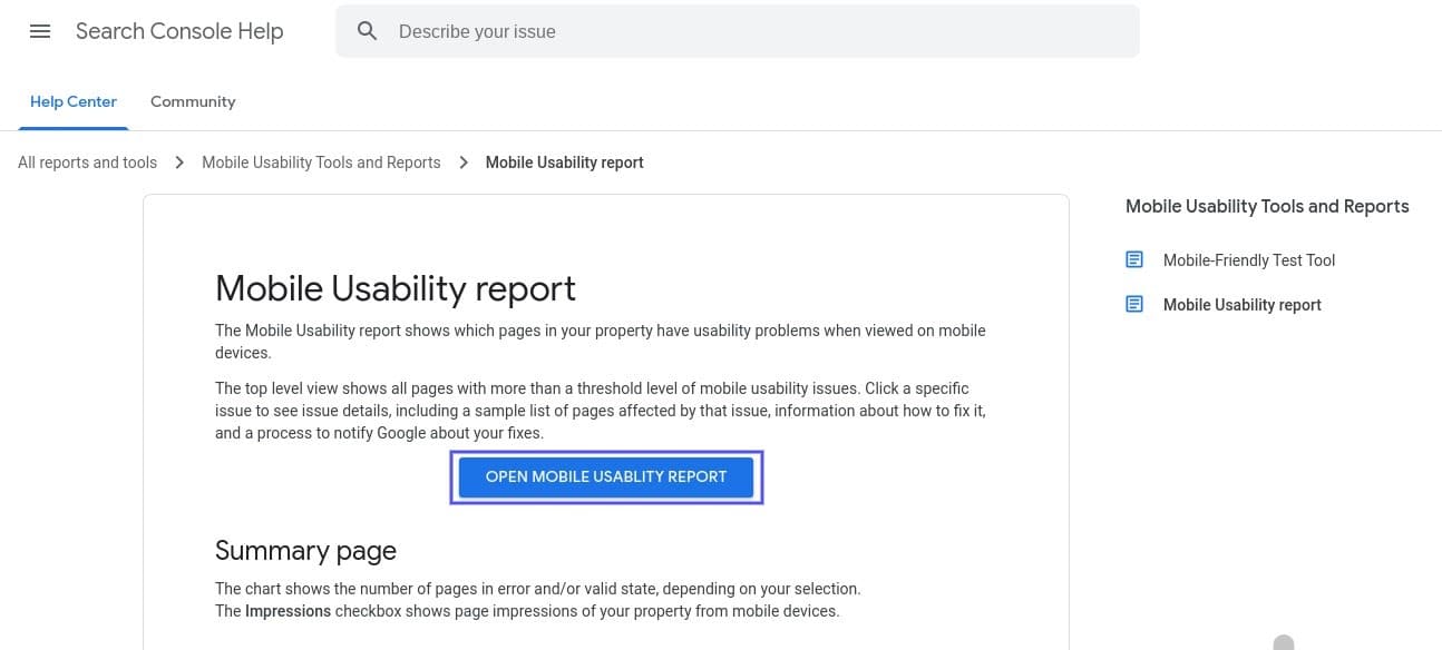 Cómo corregir el error "Elementos en los que se puede hacer clic demasiado juntos" (3 métodos) La herramienta Informe de usabilidad móvil de Google Search Console.