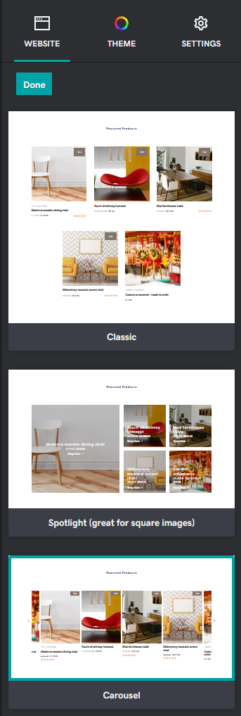 Novedades en sitios web + comercio electrónico de marketing Opciones de diseño de productos destacados