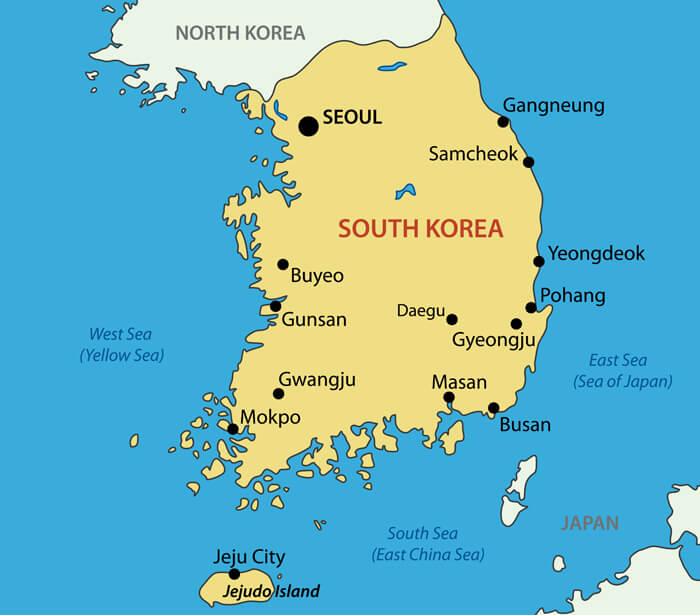 Mapa de la pen&iacute;nsula de Corea