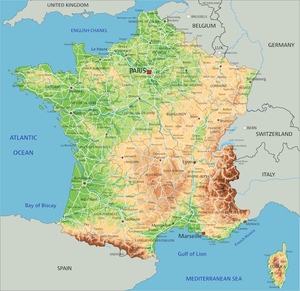 Mapa en relieve de Francia
