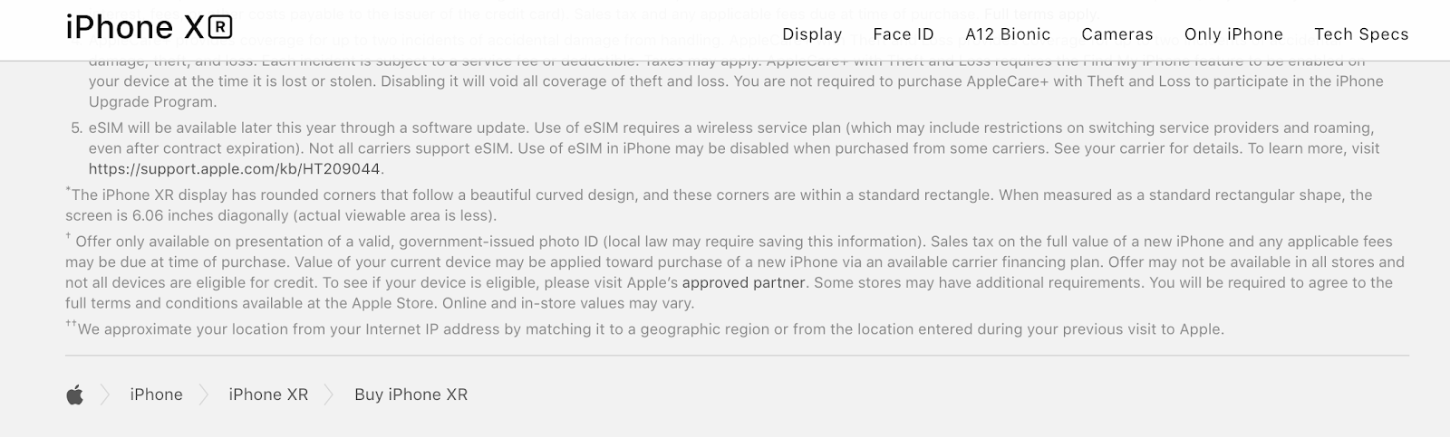 un ejemplo de navegaci&oacute;n de ruta de navegaci&oacute;n en el sitio web de apple iphone x