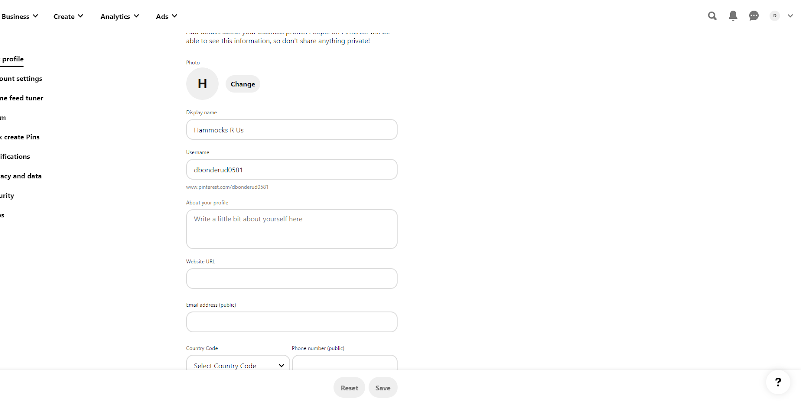 Pinterest personalizar perfil
