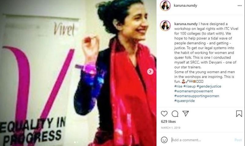 Karuna Nundy en un taller dise&ntilde;ado por ella misma con ITC Vivel en 2019