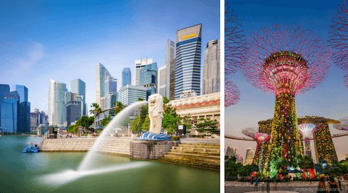 Singapur Merlion y jardines en la bah&iacute;a - imagen de Sean Pavone