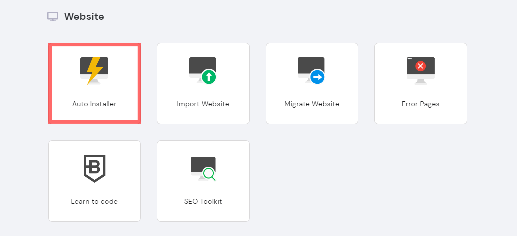 Cómo iniciar un negocio de dropshipping en 2021: una guía completa Imagen del botón Auto Installer en hPanel dentro de un recuadro rojo