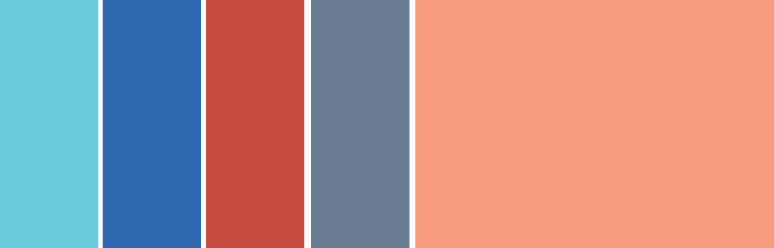 Ejemplo de esquema de color complementario dividido con azul p&aacute;lido, melocot&oacute;n, azul y rojo