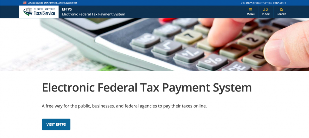 Tipos de modelos de negocio de comercio electrónico con ejemplos Captura de pantalla del sitio web de EFTPS