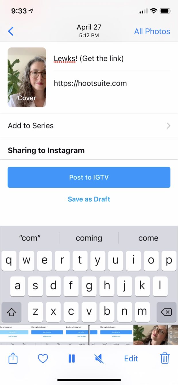 agregar enlace a la historia de Instagram usando IGTV
