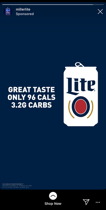 Ejemplo de anuncio de Miller Lite Instagram Story