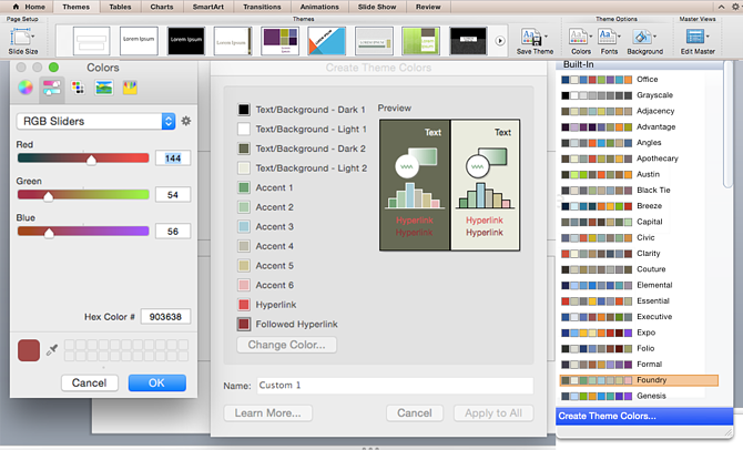 Muestras de color y medidores en PowerPoint