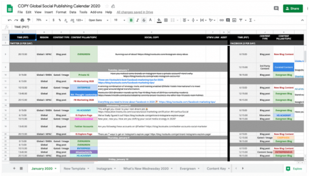 calendario de contenido de redes sociales de Hootsuite
