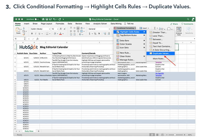 La publicaci&oacute;n de blog que describe c&oacute;mo eliminar duplicados en Excel incluye im&aacute;genes con texto alternativo para respaldar el contenido