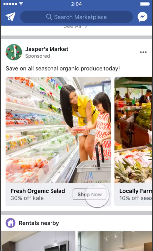 Captura de pantalla de un anuncio con im&aacute;genes de Facebook Marketplace