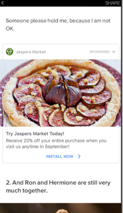 Captura de pantalla de un anuncio de art&iacute;culo instant&aacute;neo de Facebook