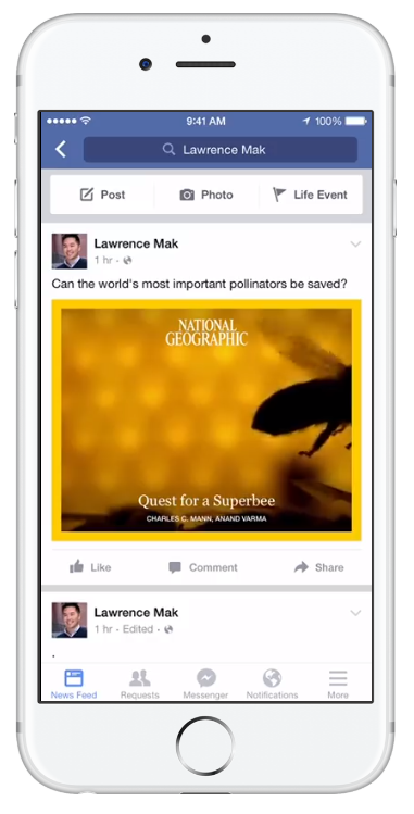 Captura de pantalla de un video de art&iacute;culo instant&aacute;neo de Facebook
