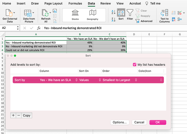 C&oacute;mo reordenar los datos de menor a mayor para un cuadro o gr&aacute;fico en una hoja de c&aacute;lculo de Excel