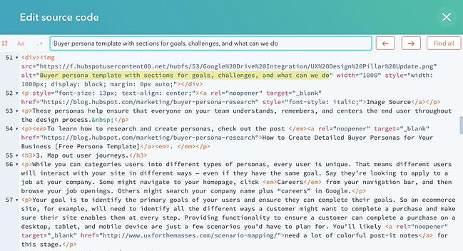 Etiqueta de texto alternativo de imagen resaltada en el c&oacute;digo fuente HTML de una publicaci&oacute;n de blog en CMS Hub