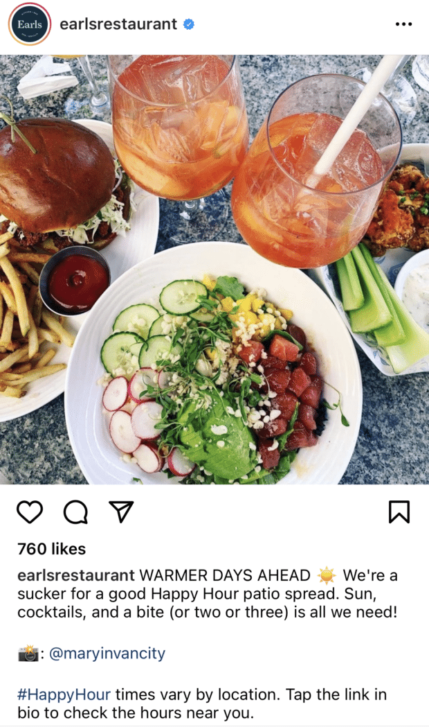 264 leyendas creativas de Instagram para publicaciones destacadas Earls Restaurant "días más cálidos por delante" título de Instagram de primavera