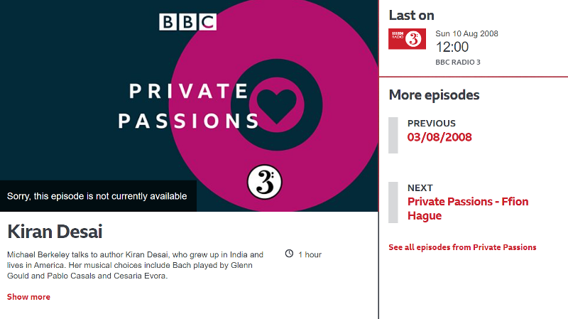 Kiran Desai asisti&oacute; a un programa de debate musical biogr&aacute;fico en BBC Radio 3