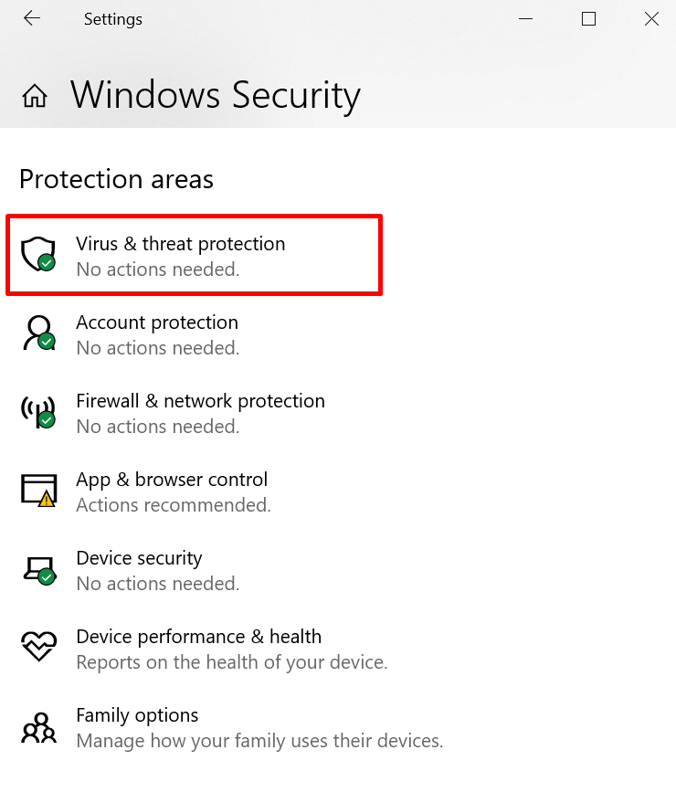 Captura de pantalla del menú de configuración de seguridad de Windows