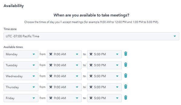 16 de las mejores herramientas de planificación de reuniones para organizar su día captura de pantalla de la designación de la disponibilidad de la reunión en hubspot