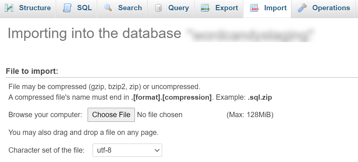 Importar un archivo de base de datos a trav&eacute;s de phpMyAdmin.