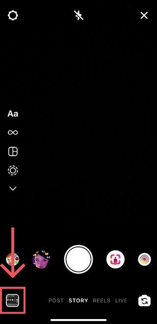Abriendo la galer&iacute;a de su tel&eacute;fono desde Instagram Stories