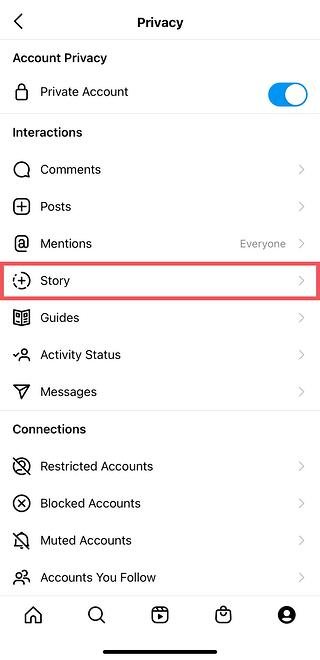 Configuraci&oacute;n de la historia de Instagram dentro de la aplicaci&oacute;n de Instagram