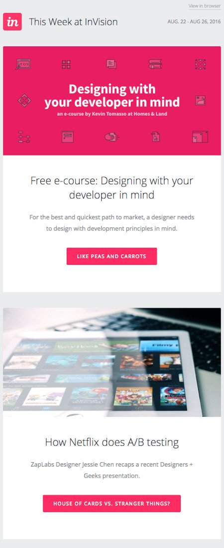 Ejemplo de campa&ntilde;a de marketing por correo electr&oacute;nico: Invision - "Dise&ntilde;ar pensando en su desarrollador"