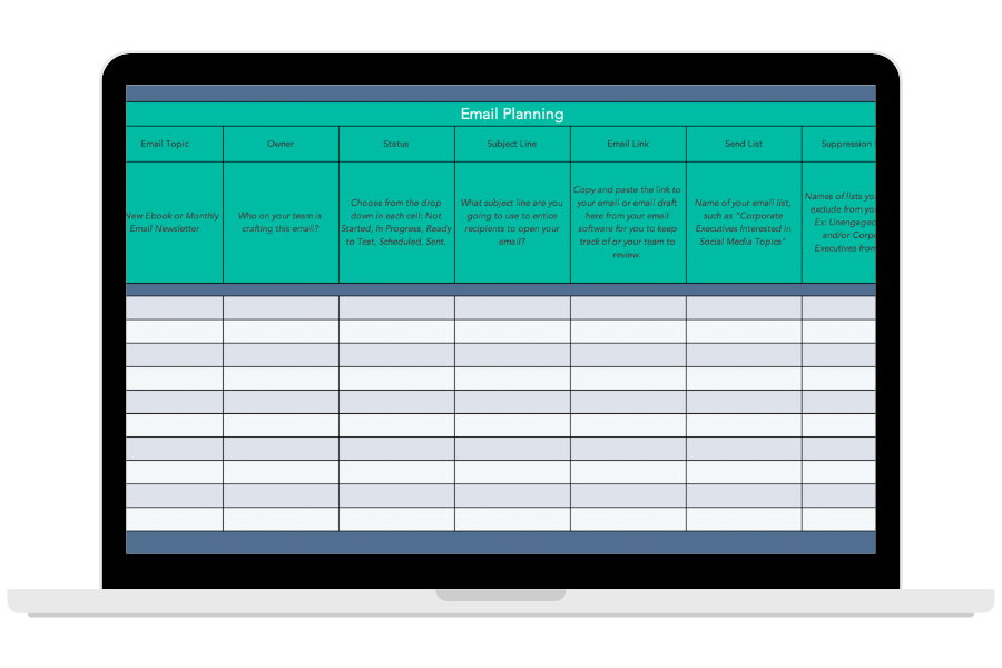 Plantilla de planificaci&oacute;n de correo electr&oacute;nico en Excel