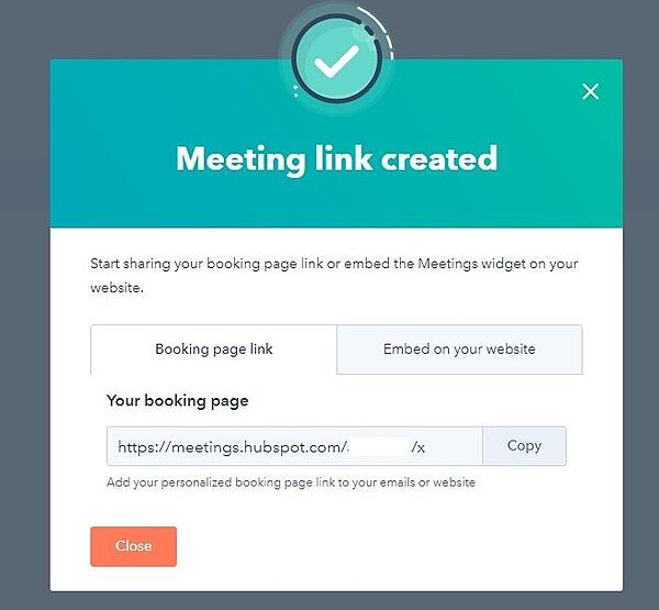 16 de las mejores herramientas de planificación de reuniones para organizar su día captura de pantalla del enlace de la reunión creado en hubspot