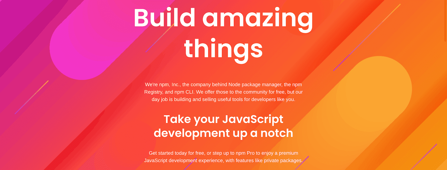 La p&aacute;gina de inicio de npm.