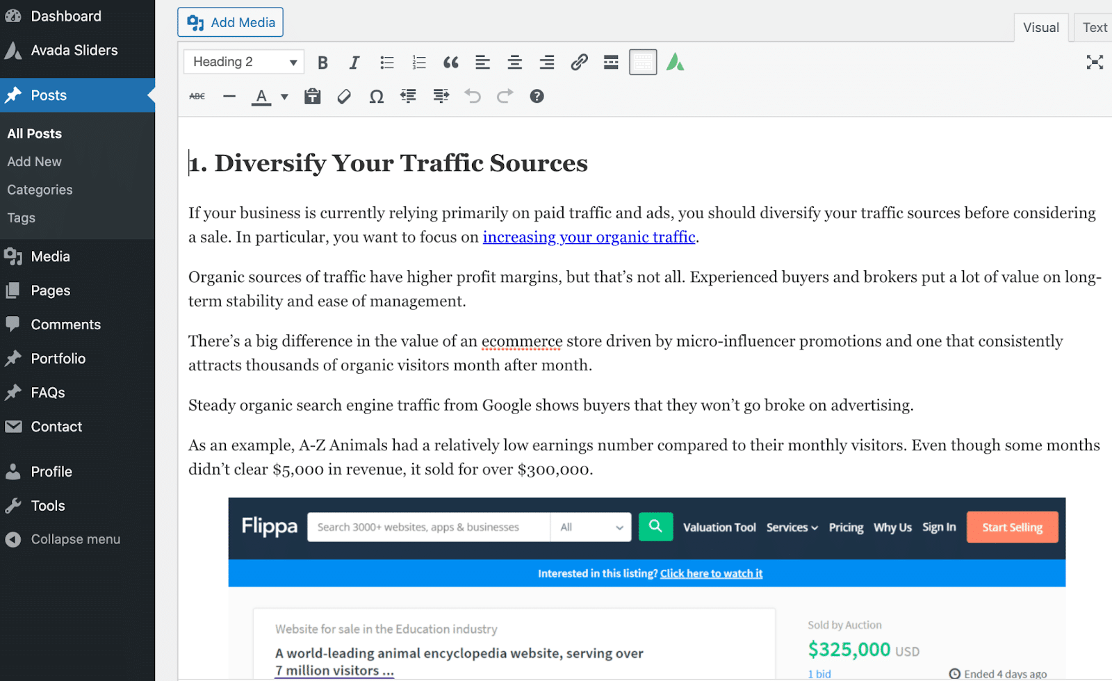 Captura de pantalla de la publicaci&oacute;n de WordPress para el complemento Google Docs.