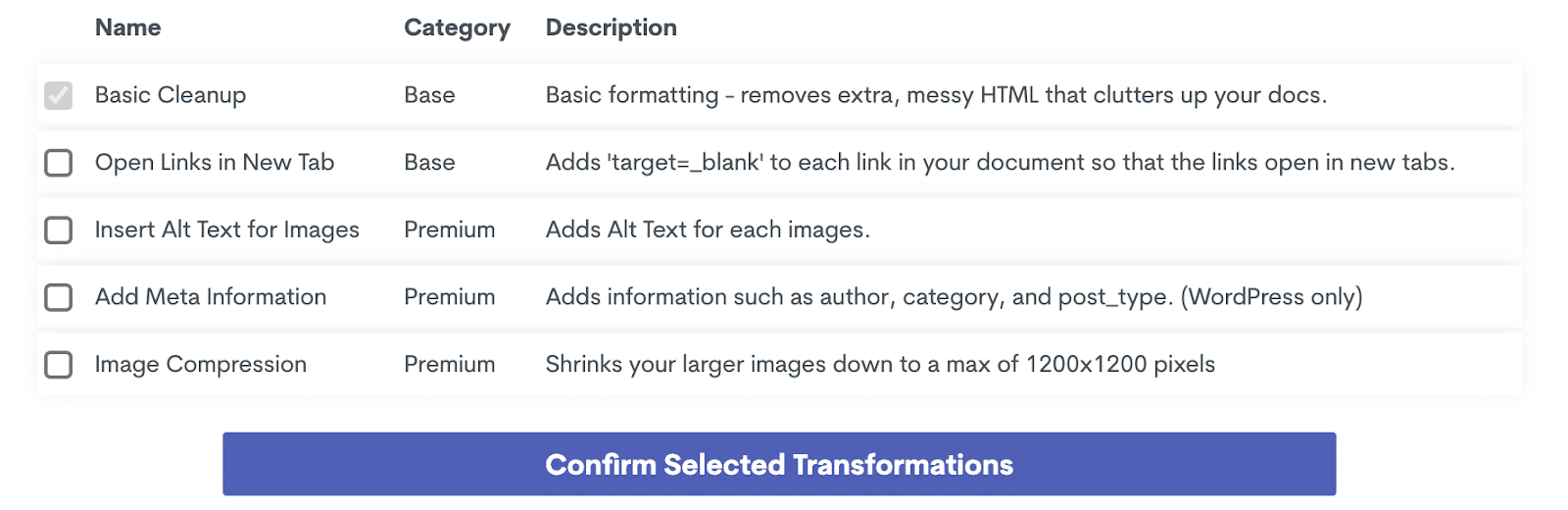 Transformaciones de un clic en Wordable.