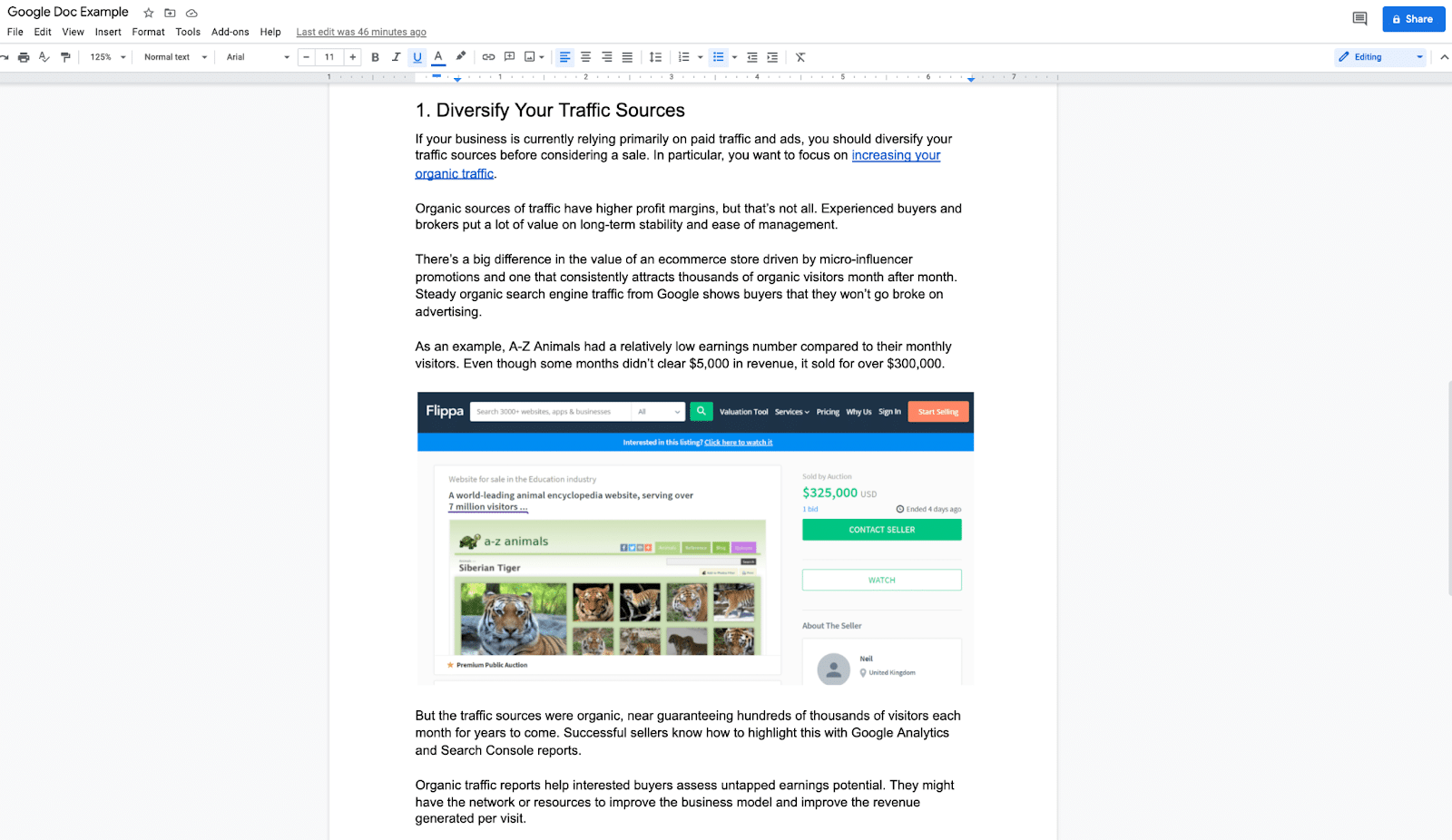 Ejemplo de Google Doc para ir a WordPress.