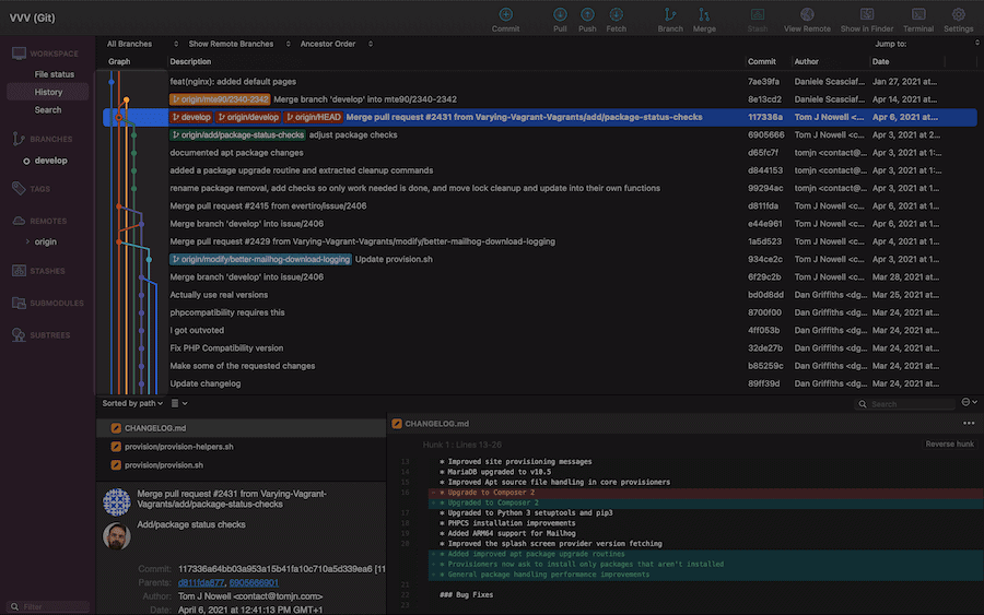Vista de gr&aacute;fico de Sourcetree.