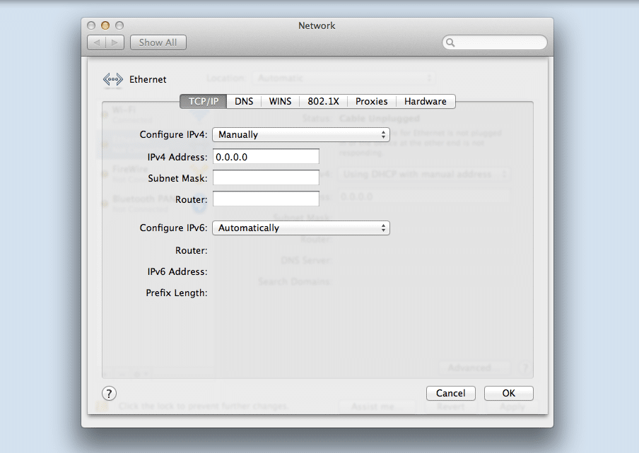 Configurando una dirección IP estática en macOS.
