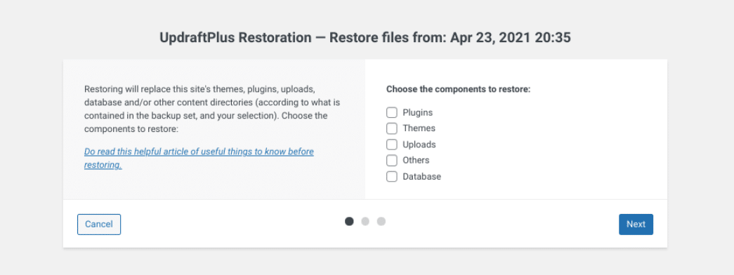 Restauraci&oacute;n de una copia de seguridad de UpdraftPlus WordPress.